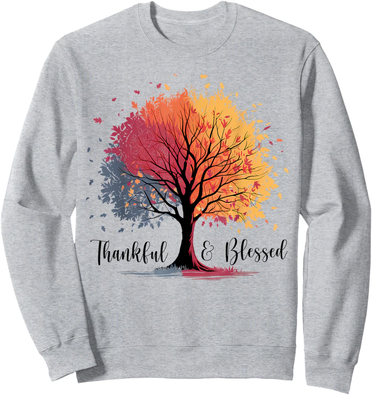Thankful Blessed Woodland Journey Heathered Thanksgiving Sweatshirt - Sweatshirt | Ash