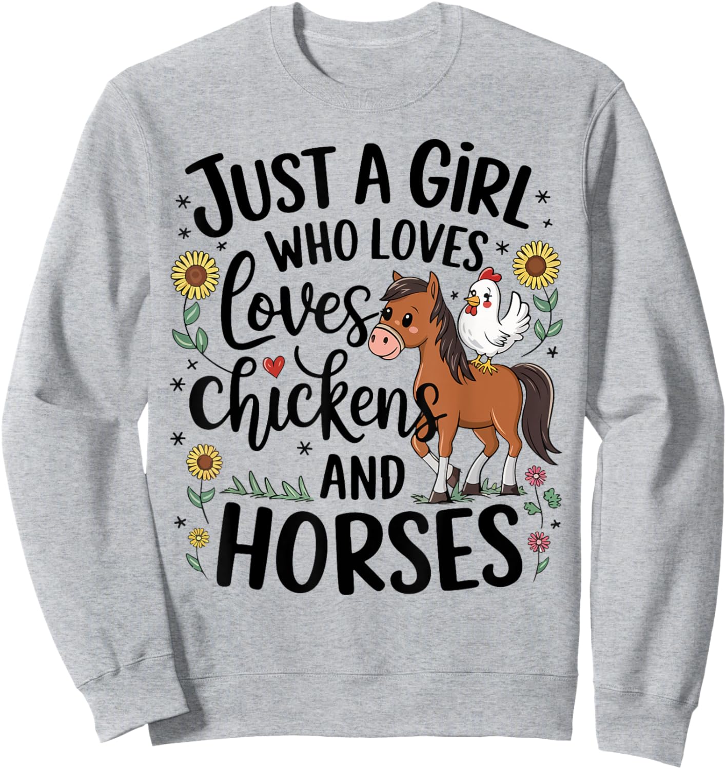 Just A Girl Who Loves Chicken & Horses Farming Farmer Women Sweatshirt - Sweatshirt | Ash