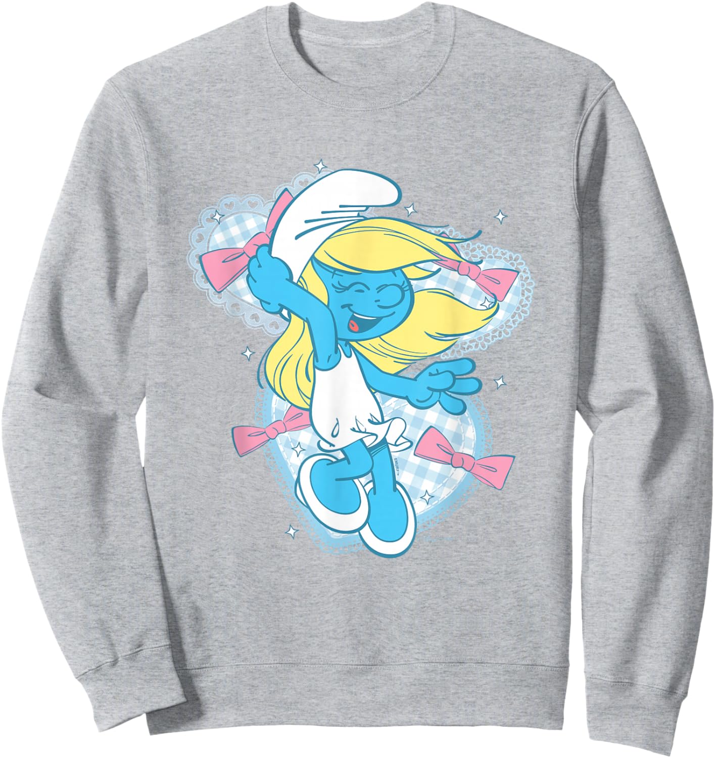 The Smurfs Cute Coquette Smurfette Pastel Color Chest Logo Sweatshirt - Sweatshirt | Ash