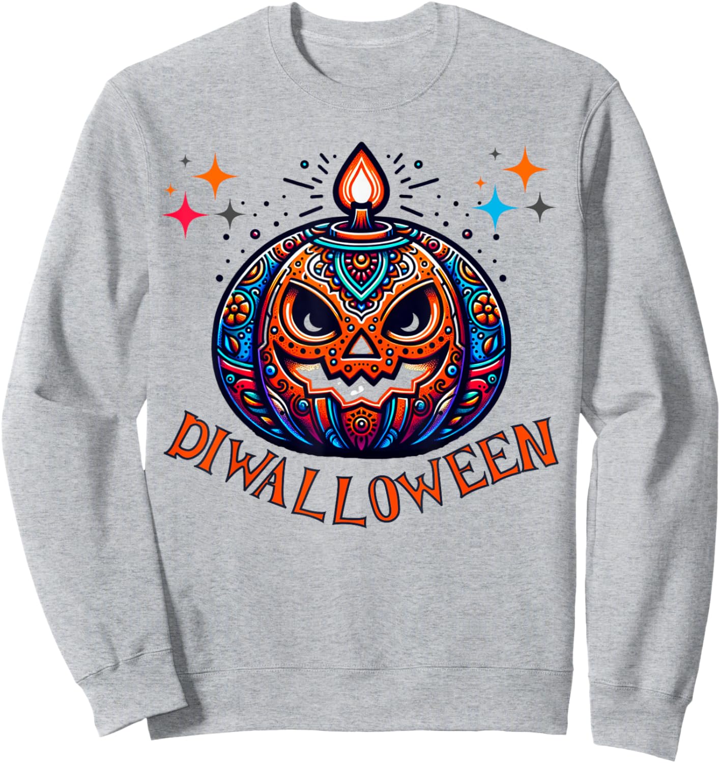 Diwalloween Diwali Halloween Ghost Pumpkin Lantern Deepavali Sweatshirt - Sweatshirt | Ash