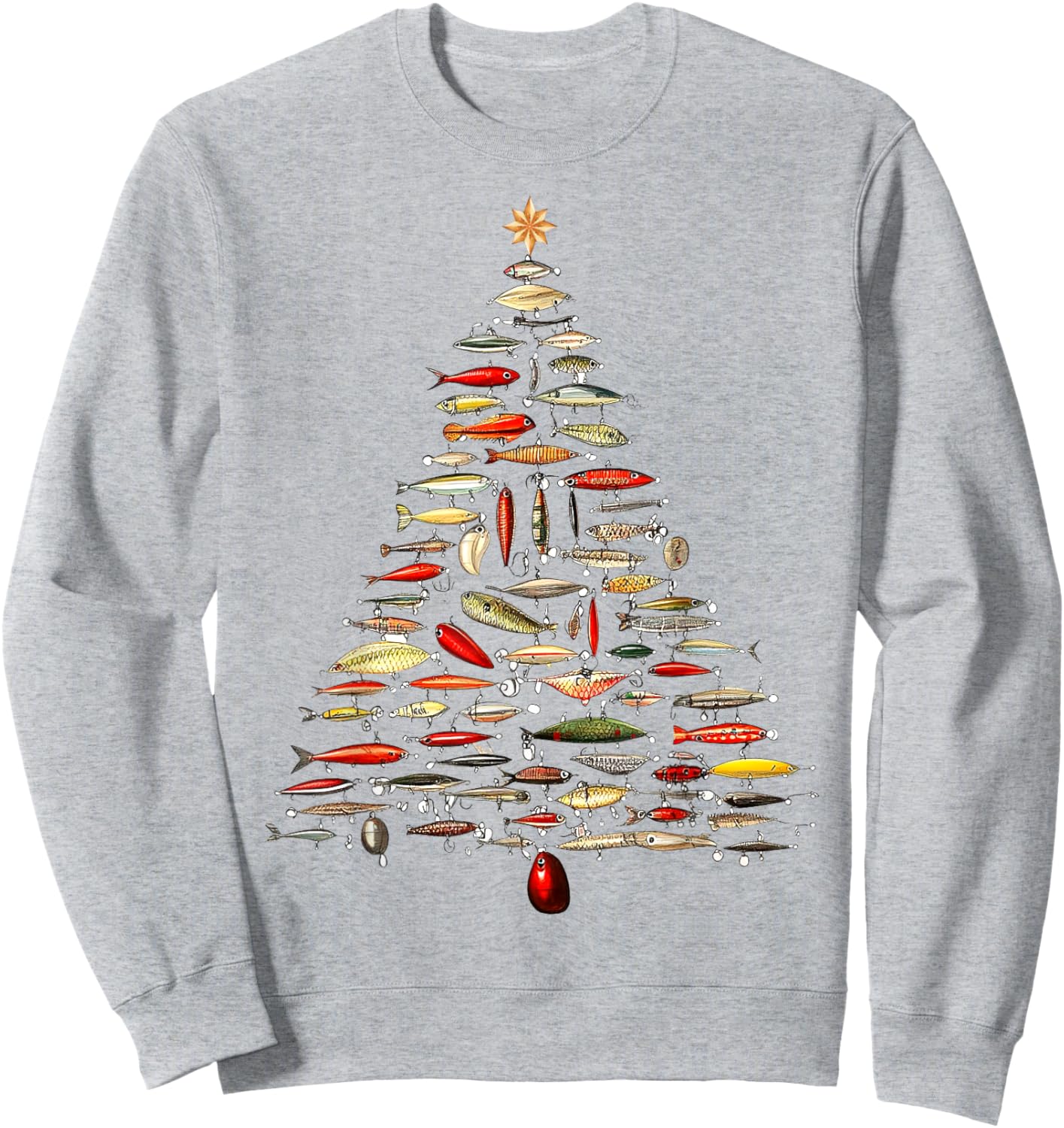 Fishing Lure Christmas Tree Fish Fly Fisherman Ocean Sport Sweatshirt - Sweatshirt | Ash