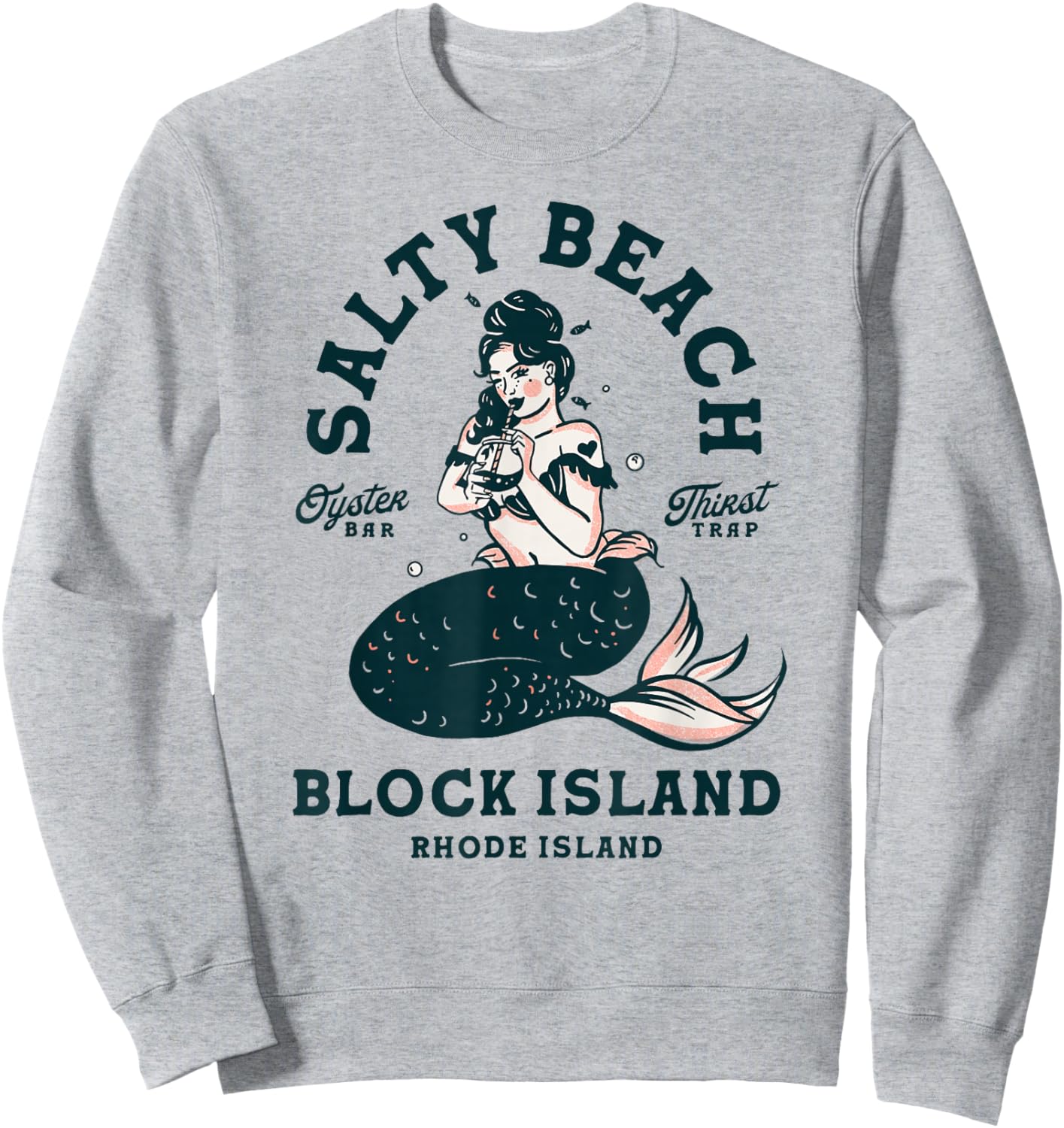 Block Island Rhode Island Oyster Bar: Pin Up Mermaid Seafood Sweatshirt - Sweatshirt | Ash