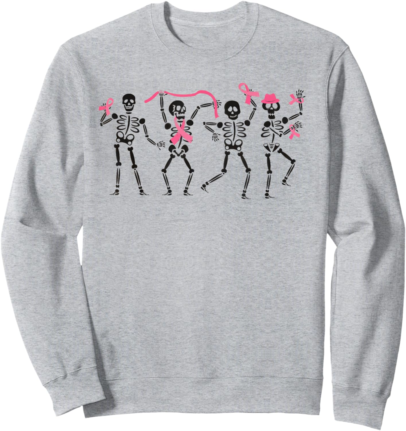 Pink Ribbon Breast Cancer Awareness Skeleton Women Men Kids Sweatshirt - Sweatshirt | Ash