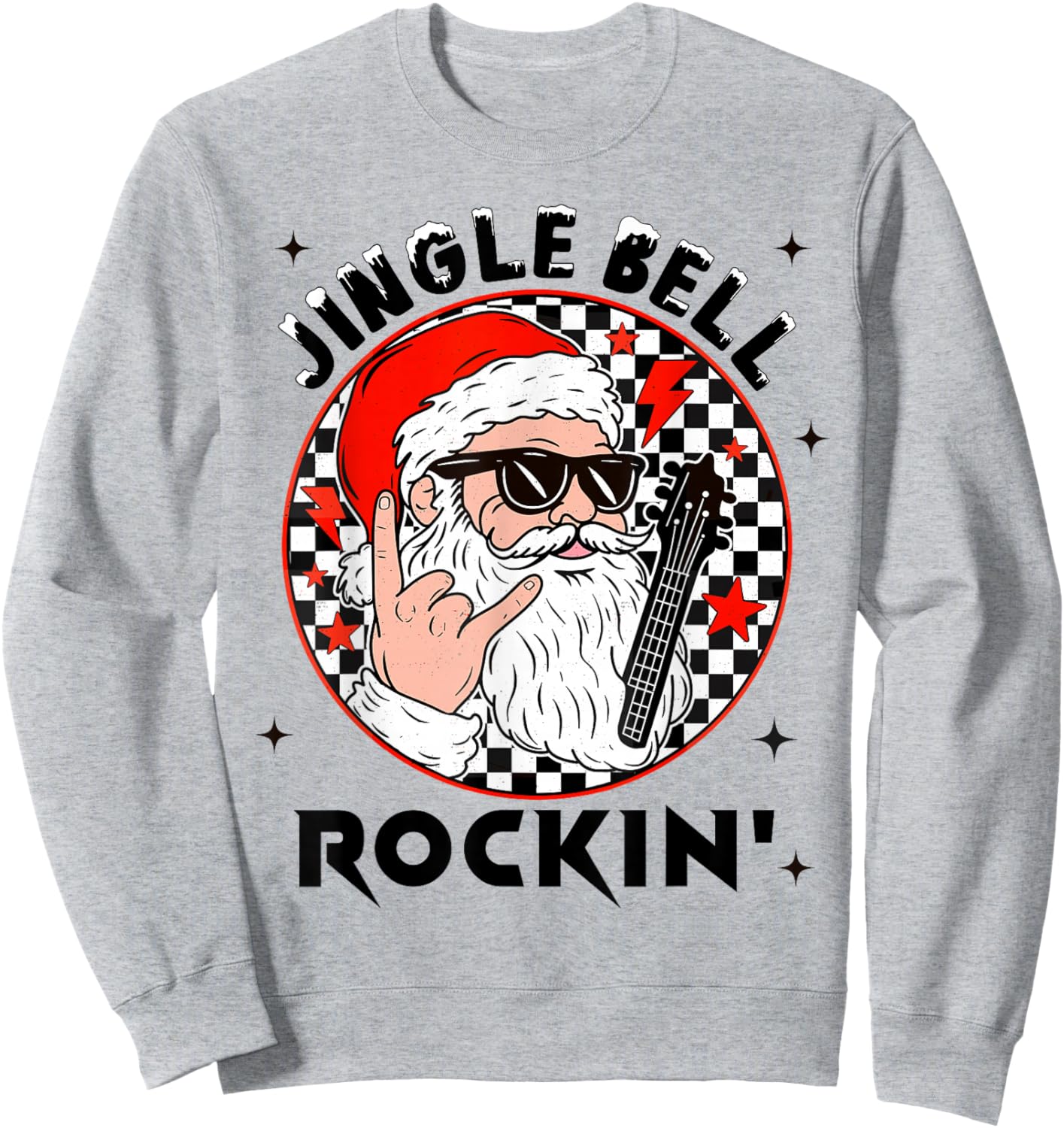 Groovy Jingle Bell Rockin' Christmas Santa Electric Guitar Sweatshirt - Sweatshirt | Ash