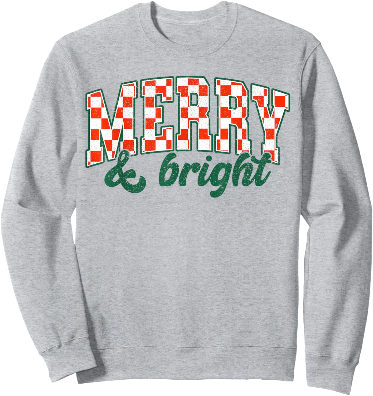Merry Xmas Bright Cute Christmas Checkered Holiday Men Women Sweatshirt - Sweatshirt | Ash