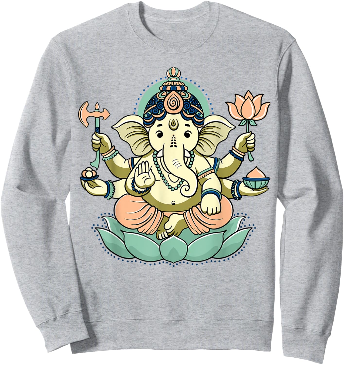 Ganesha Lotus Meditation – Spiritual Hindu Deity Design Sweatshirt - Sweatshirt | Ash