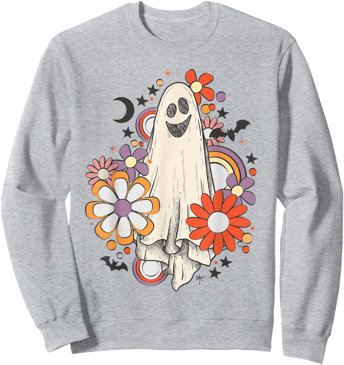 Retro Vintage Ghost Floral Pumpkin Halloween Girls Sweatshirt - Sweatshirt | Ash