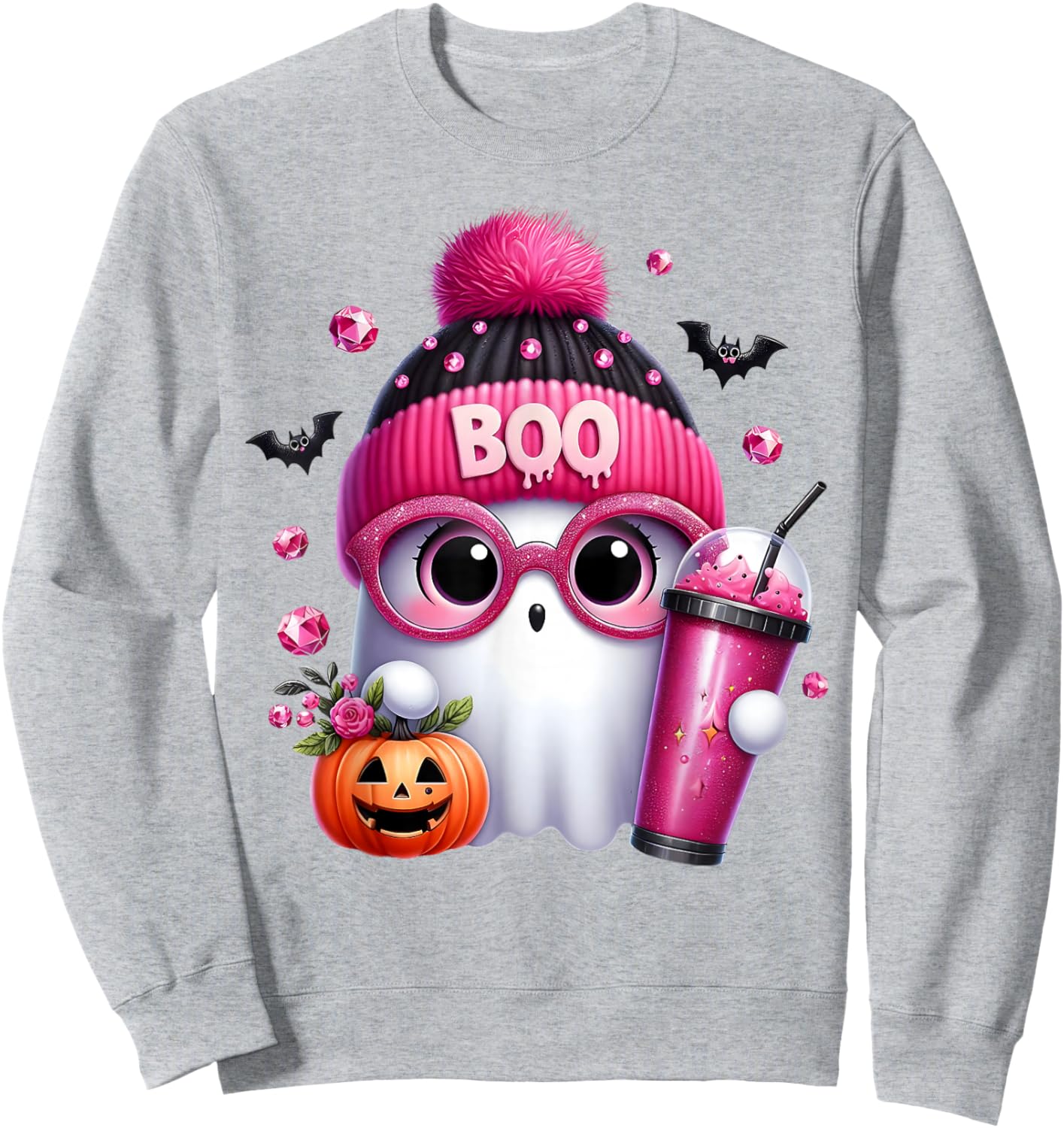Cute Pink Ghost Boo Halloween Costume for Girl Kids Toddler Sweatshirt - Sweatshirt | Ash