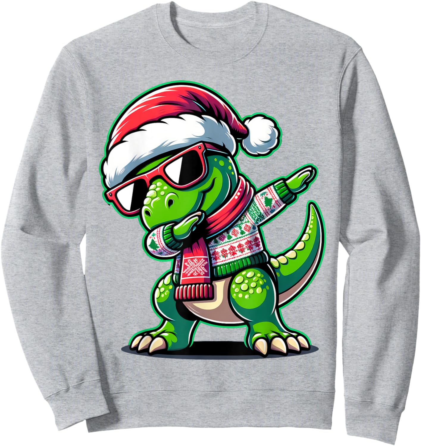 Christmas Dinosaur Boys Dabbing T Rex Santa Xmas Funny Sweatshirt - Sweatshirt | Ash