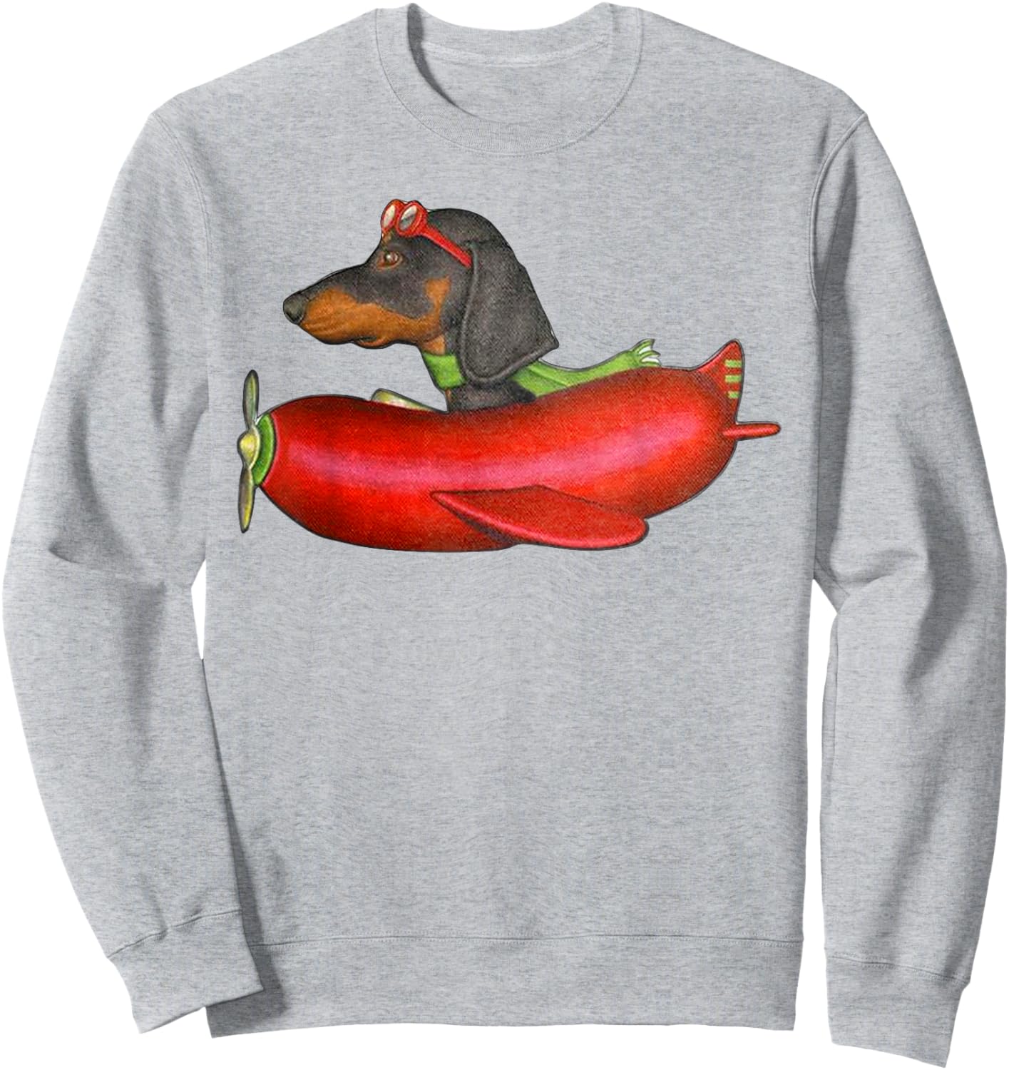 Peach-Bruh Funny Sausage Dachshund Dog Flying Sausage Plane Men Women Sweatshirt - Sweatshirt | Ash