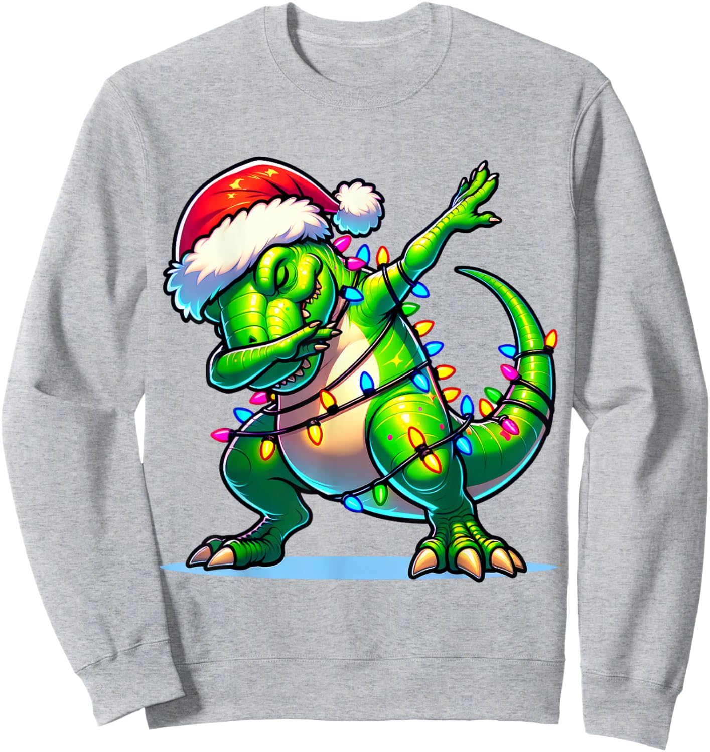 Christmas Dinosaur Boys Dabbing T Rex Santa Xmas Funny Sweatshirt - Sweatshirt | Ash