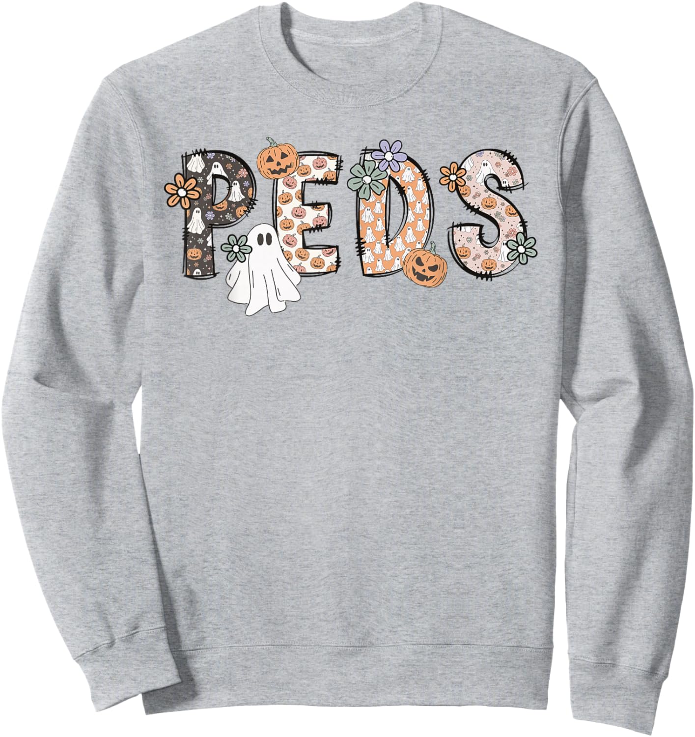 Halloween Nurse Peds Boo Boo Crew Pediatric Nurse Ghost Fall Sweatshirt - Sweatshirt | Ash