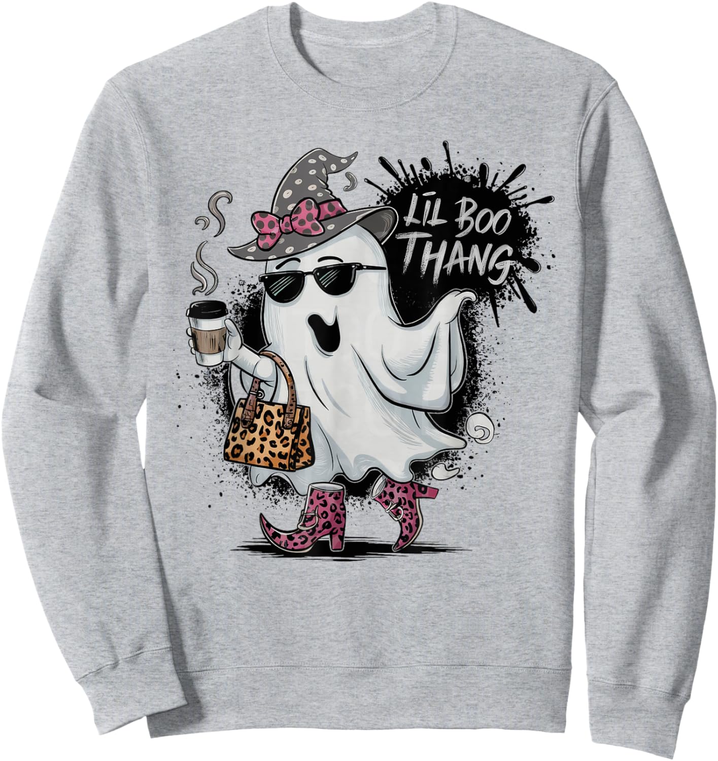Lil Boo Thang Cute Ghost Halloween Costume Girl Kids Sweatshirt - Sweatshirt | Ash