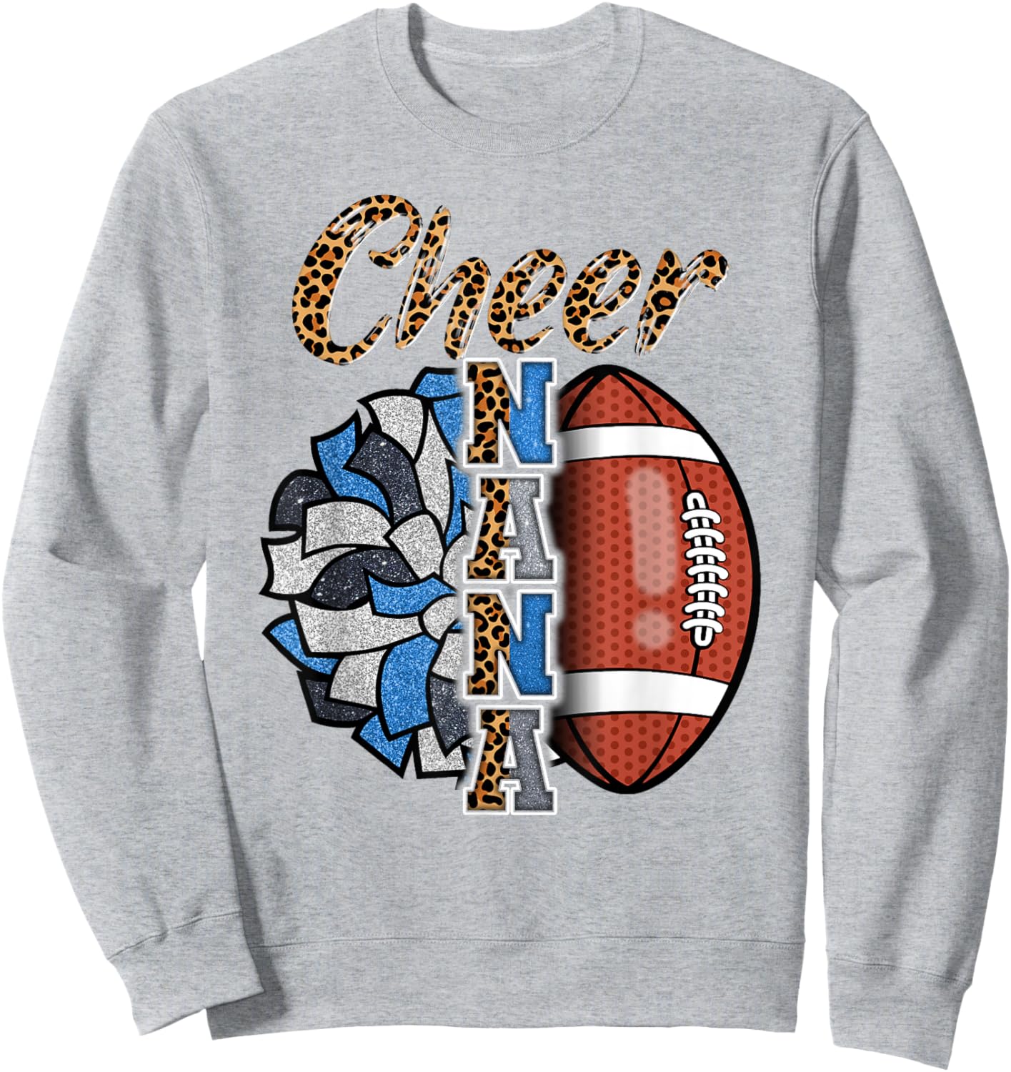 Football Cheer Nana Grandma Blue White Pom Pom Leopard Sweatshirt - Sweatshirt | Ash