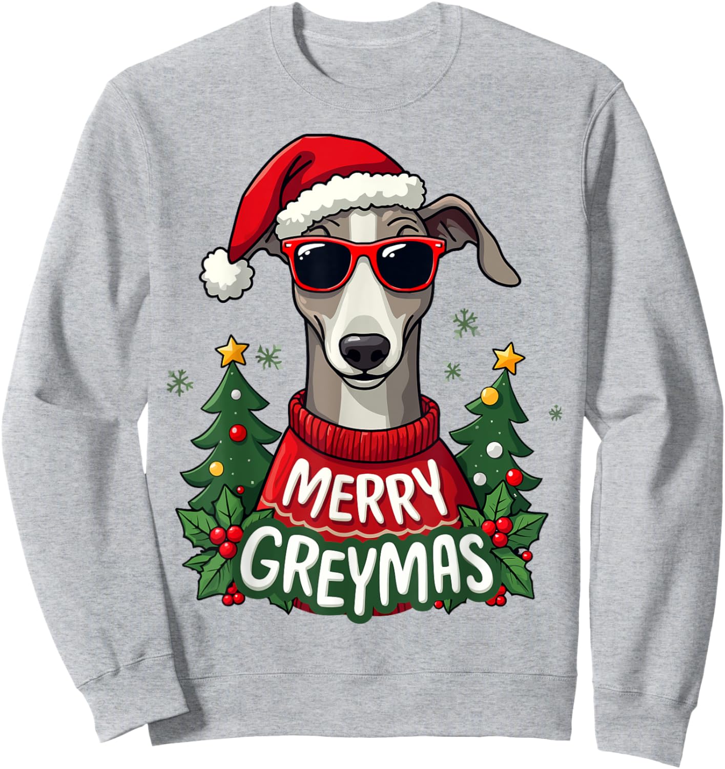 Merry Greymas Cute Greyhound Dog Christmas Holiday Sweatshirt - Sweatshirt | Ash