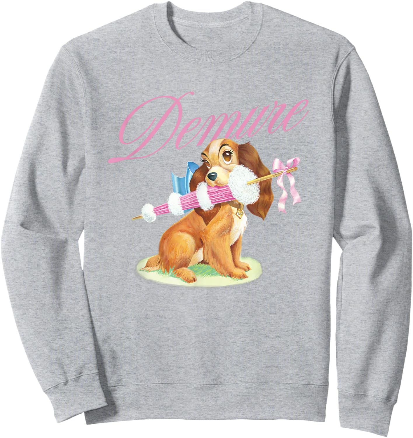 Disney Lady and the Tramp Cute Lady Demure Sketch Chest Logo Sweatshirt - Sweatshirt | Ash