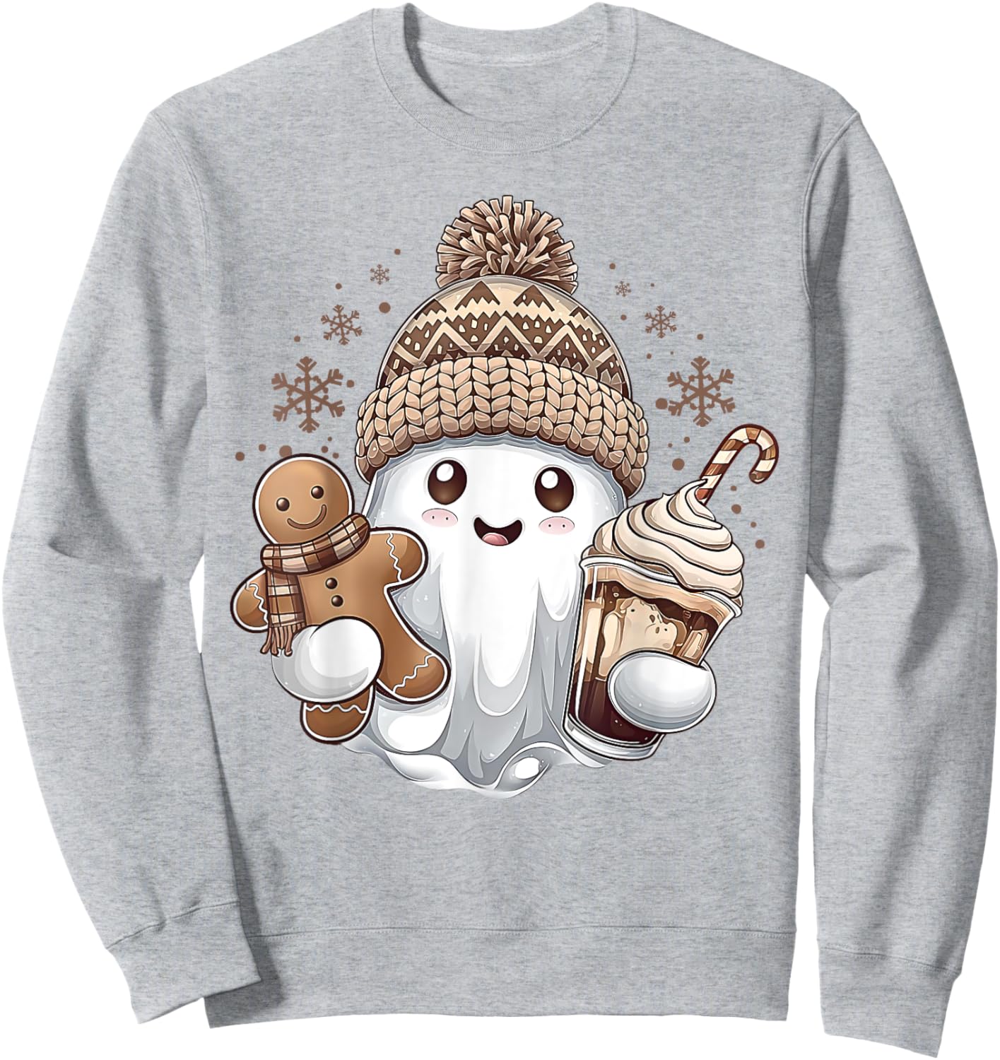 Cute Christmas Ghost Coffee Gingerbread Boojee Xmas Holiday Sweatshirt - Sweatshirt | Ash