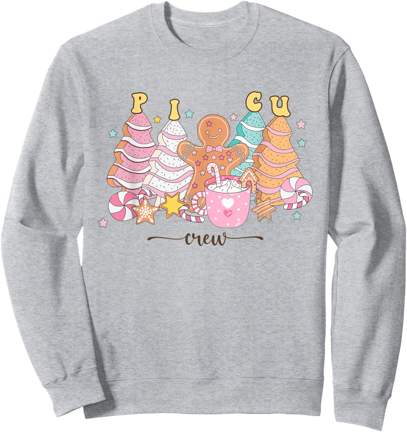 PICU Nurse Christmas Tree Gingerbread Pediatric ICU Nurse T Sweatshirt - Sweatshirt | Ash