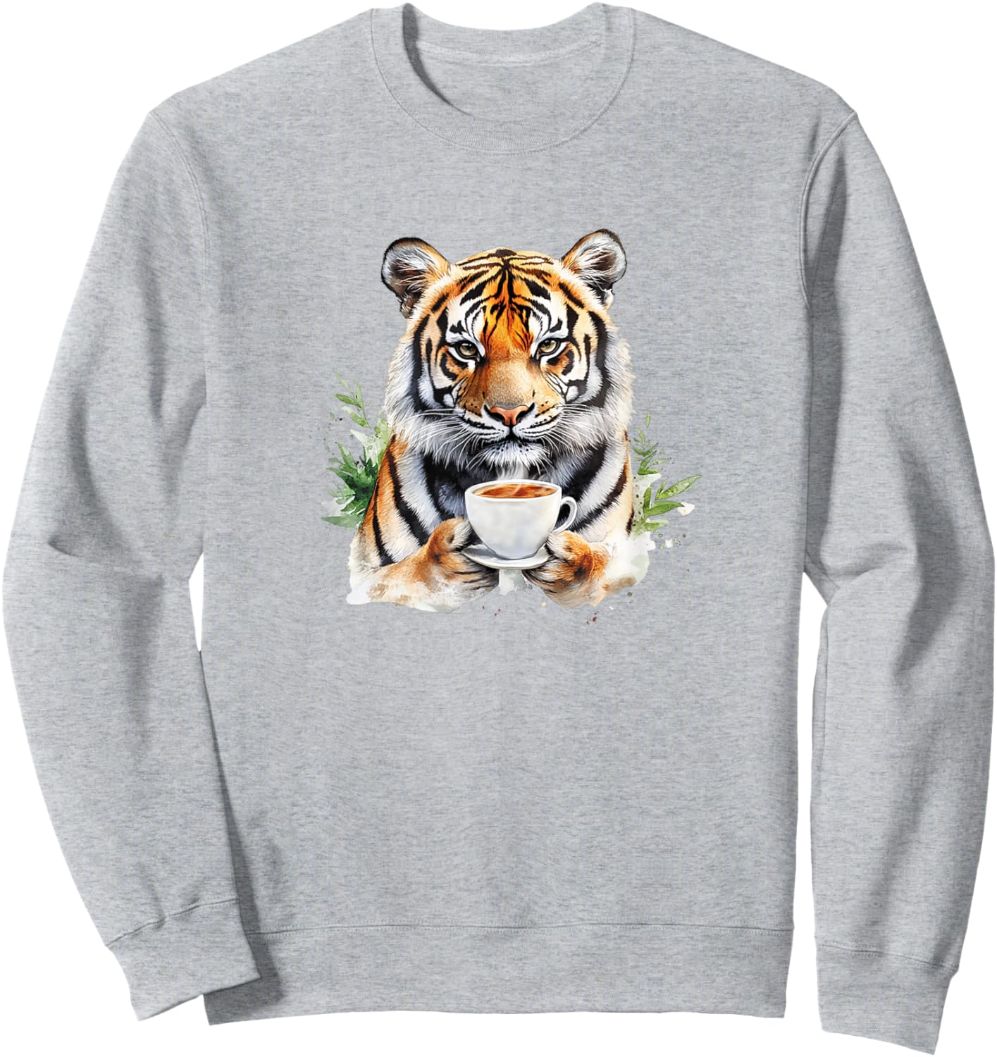 Animals Drinking Coffee - A Cute Tiger Holding A Coffee Sweatshirt - Sweatshirt | Ash