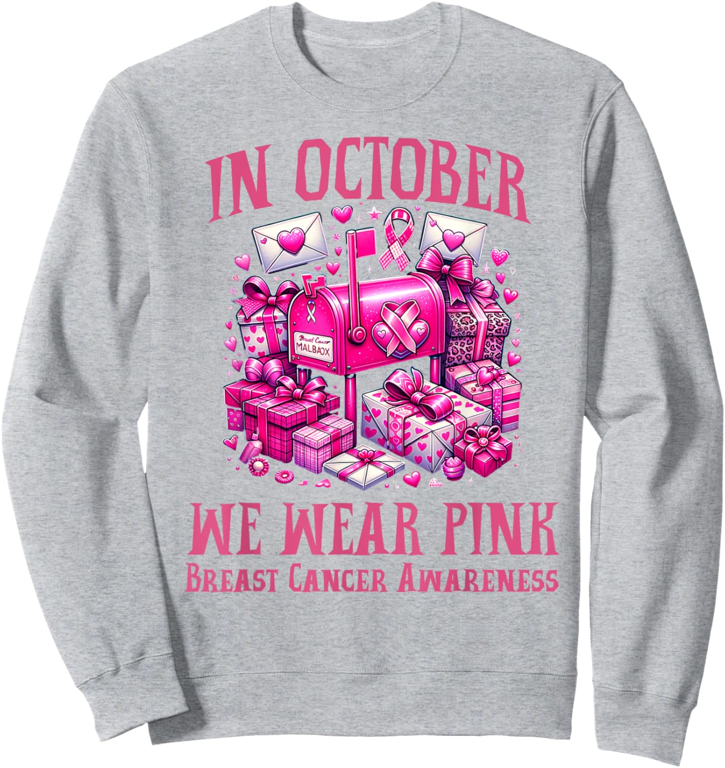 October We Wear Pink Breast Cancer Awareness Postal Worker Sweatshirt - Sweatshirt | Ash