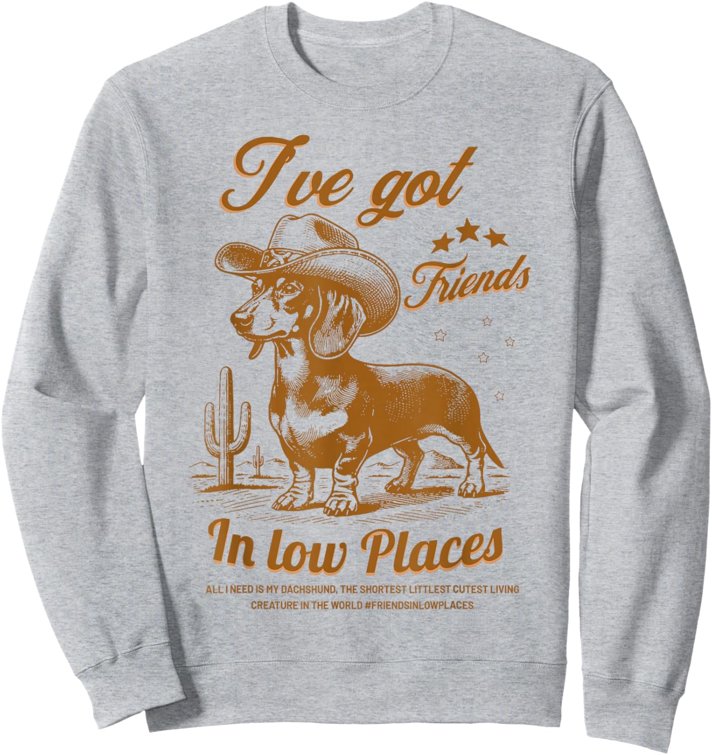 I've Got Friends in Low Places Funny Dachshund Cowboy Doxie Sweatshirt - Sweatshirt | Ash