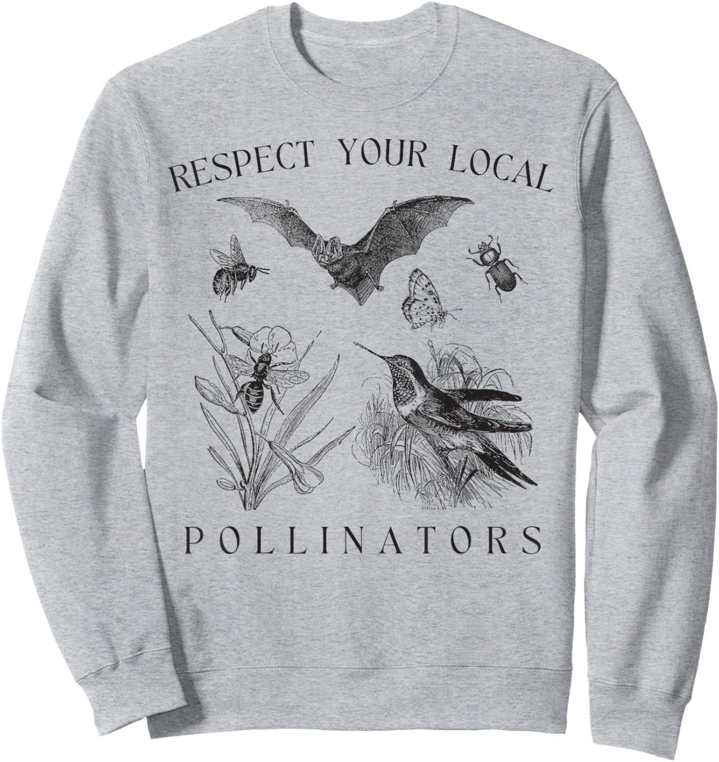 Eco-Friendly Wildlife Conservation Apparel Respect Your Local Pollinators Vintage Bug Protect Nature -Adults White Small Classic Fit Short Sleeve Spring, Summer Sweatshirt - Sweatshirt | Ash