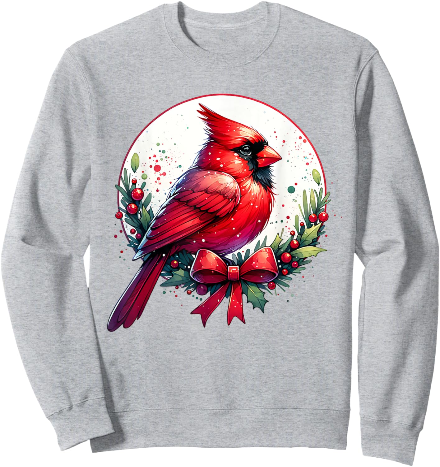 Festive Cute Red Cardinal Bird Christmas Winter Nature Lover Sweatshirt - Sweatshirt | Ash
