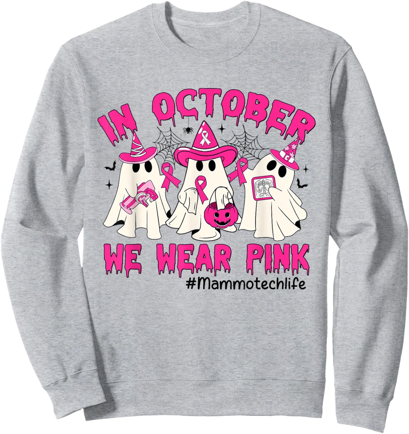 In October We Wear Pink Mammo Tech Life Breast Cancer Sweatshirt - Sweatshirt | Ash