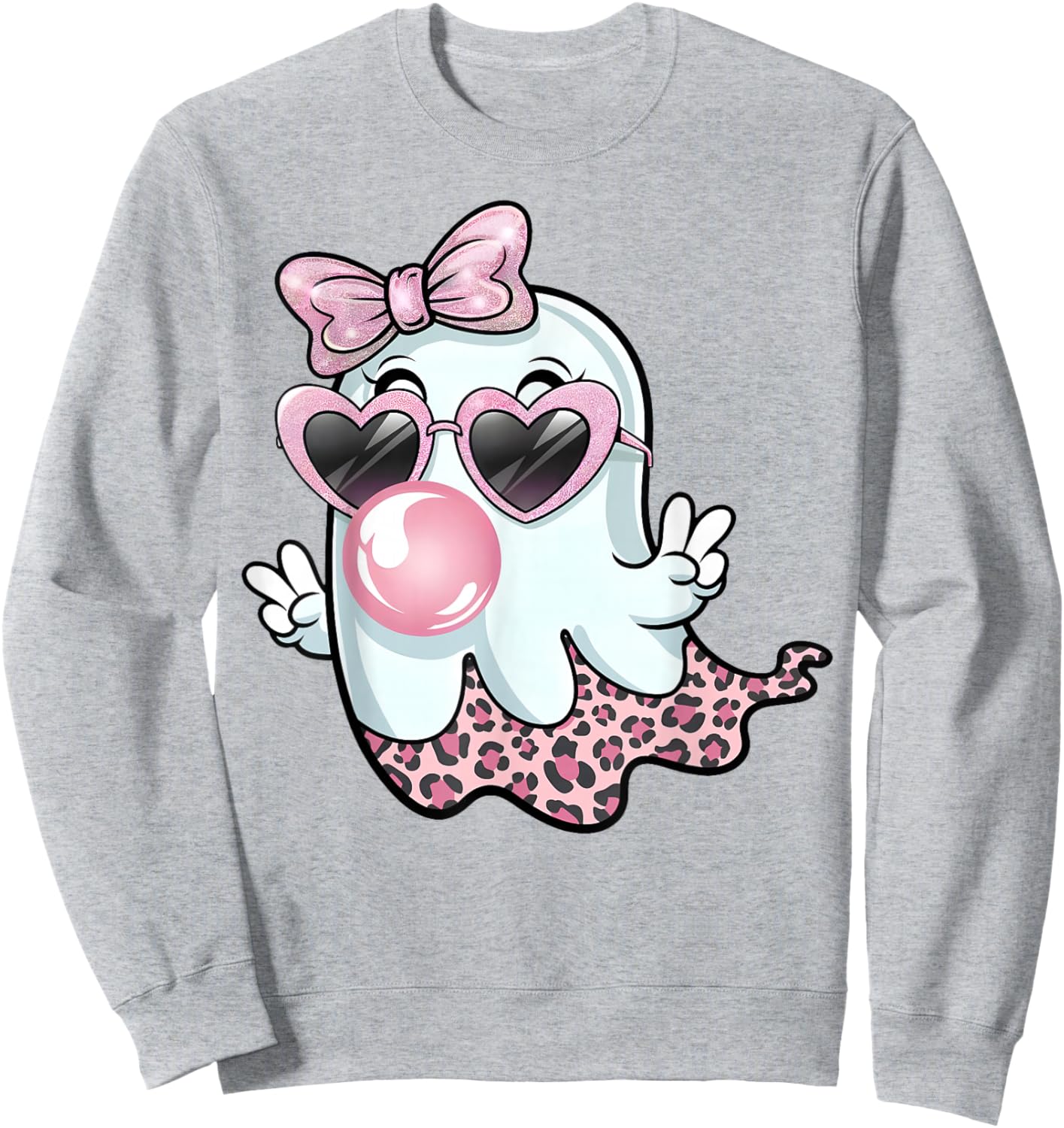Cute Girly Leopard Ghost Blowing Bubble Gum Halloween Kids Sweatshirt - Sweatshirt | Ash