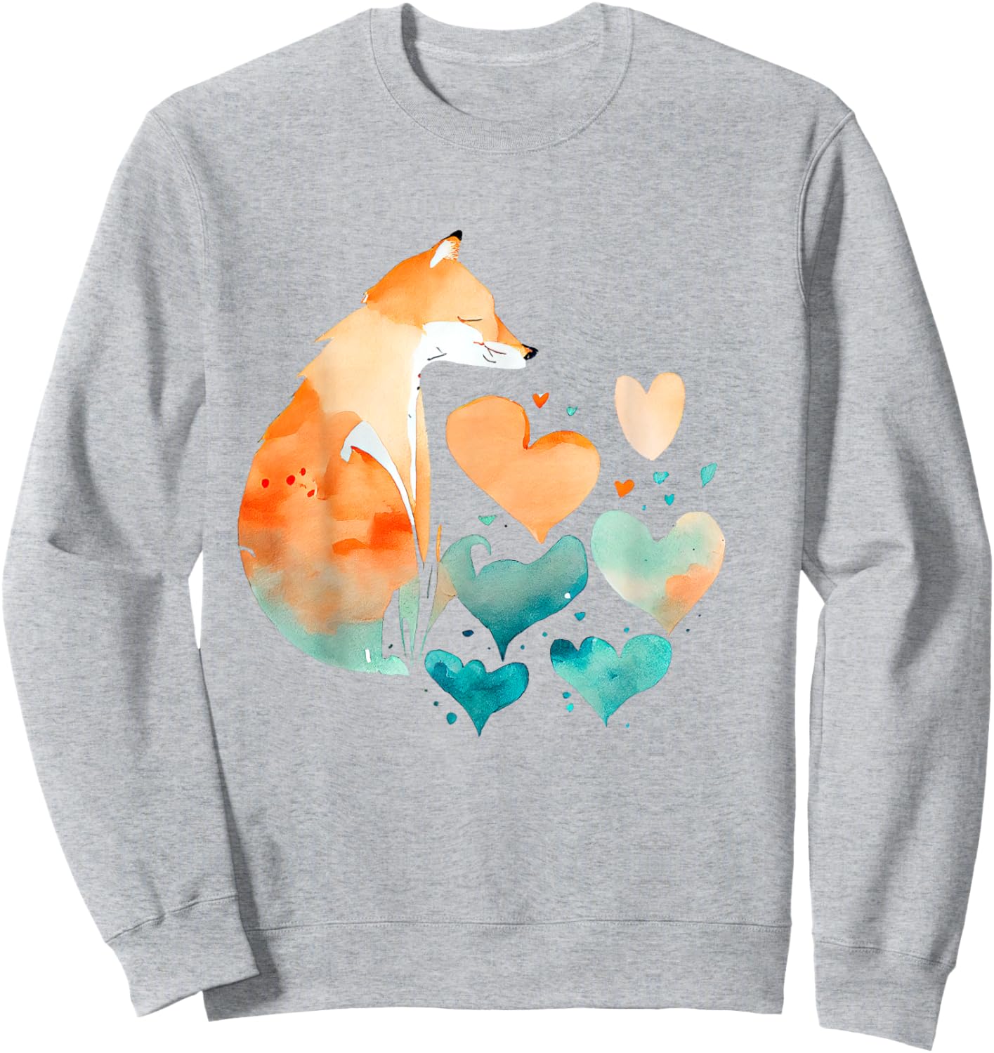 Fox With Hearts Watercolor Abstract Animal Art Sweatshirt - Sweatshirt | Ash