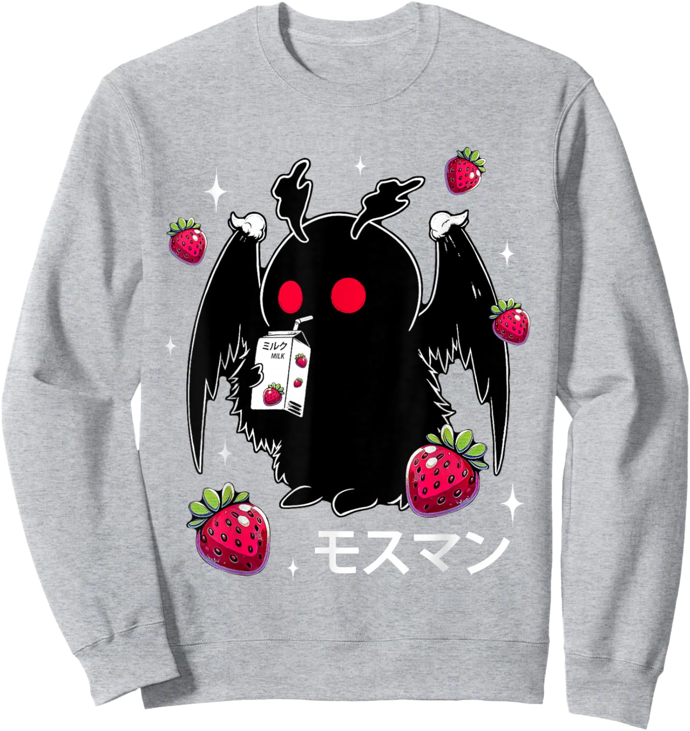 Mothman Strawberry Milk Shake Cryptid Sweatshirt - Sweatshirt | Ash