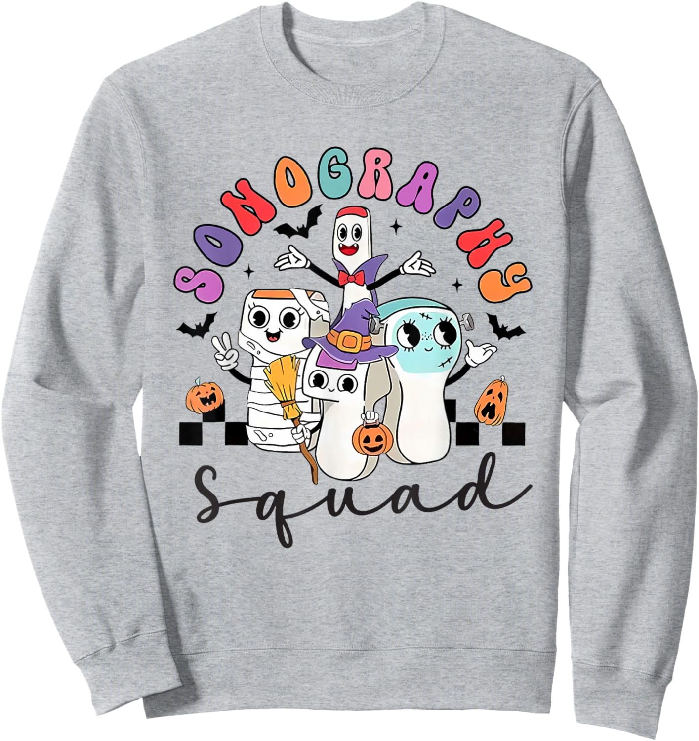 Sonography Squad Halloween Retro Ultrasound Technologist Sweatshirt - Sweatshirt | Ash