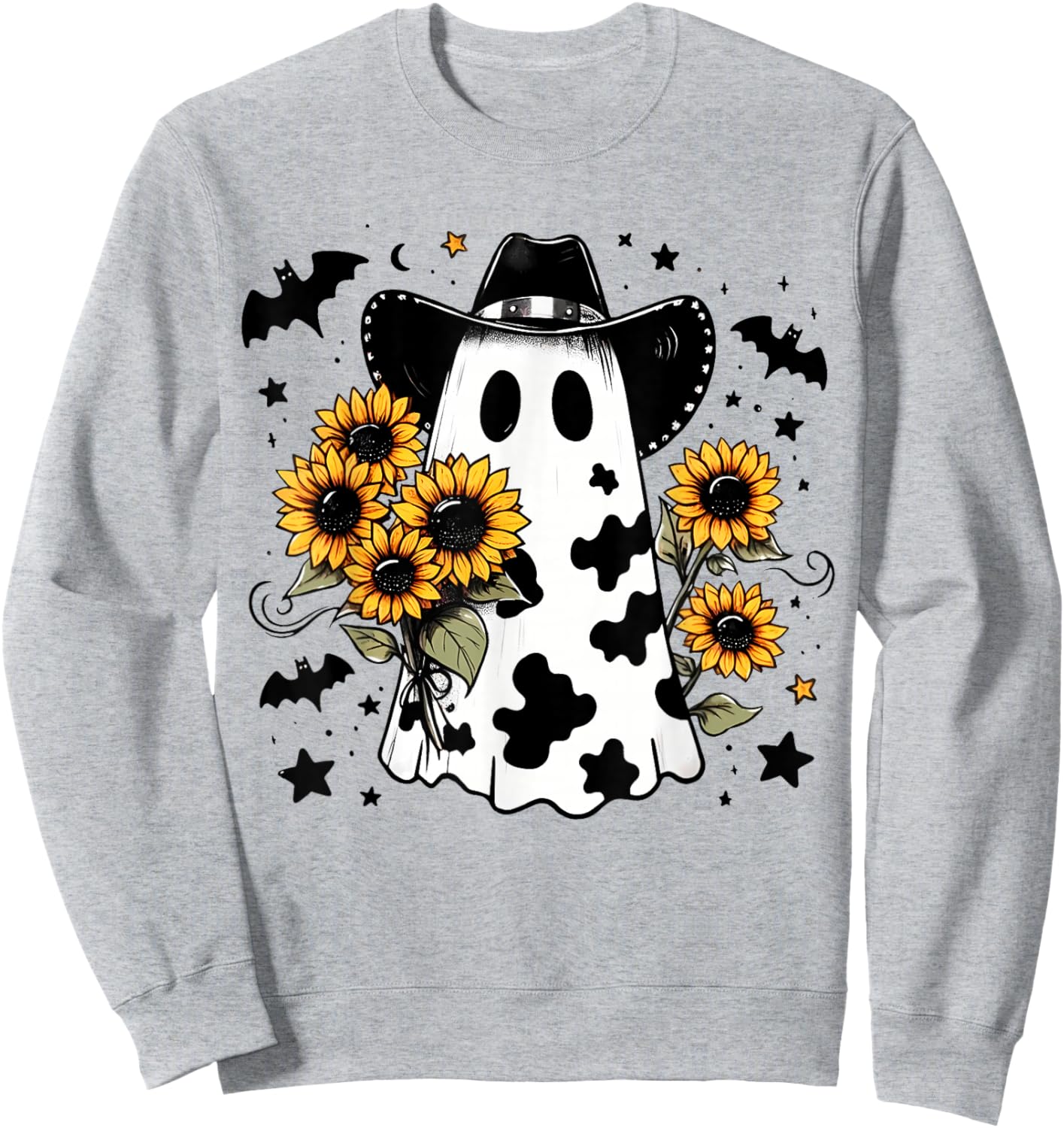 Cowboo Ghost Western Cowboy Sunflower Halloween Funny Boojee Sweatshirt - Sweatshirt | Ash