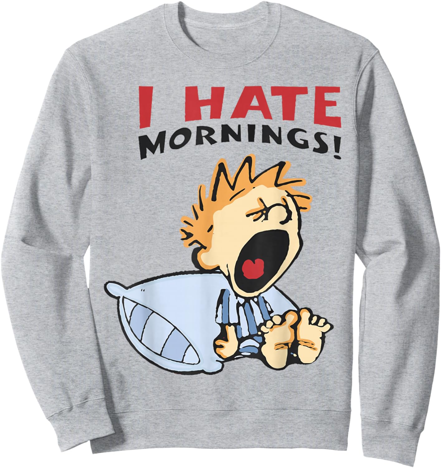 Vintage I Hate Mornings -Adults, -Kids Funny Graphic Blue Small Modern Classic Cartoon Sweatshirt - Sweatshirt | Ash