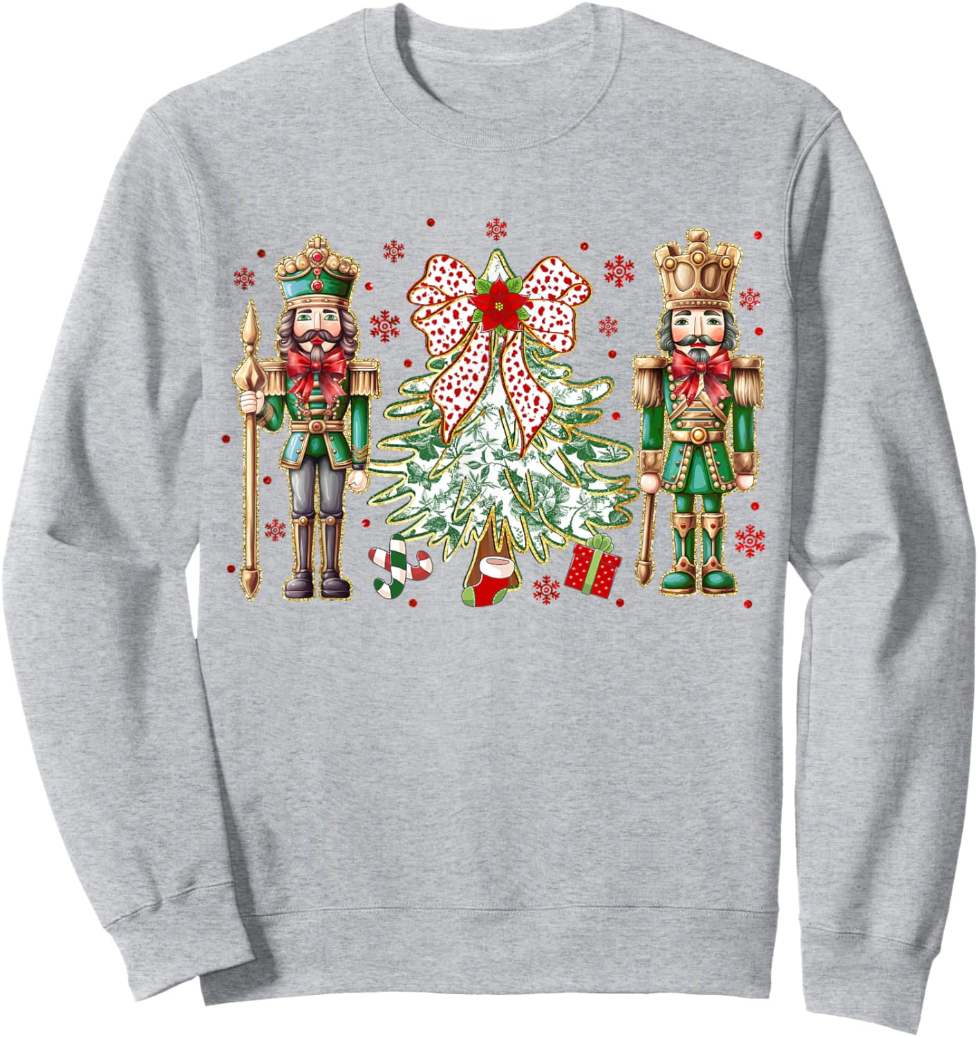 Chinoiserie Christmas Nutcracker Christmas Tree Coquette Bow Sweatshirt - Sweatshirt | Ash