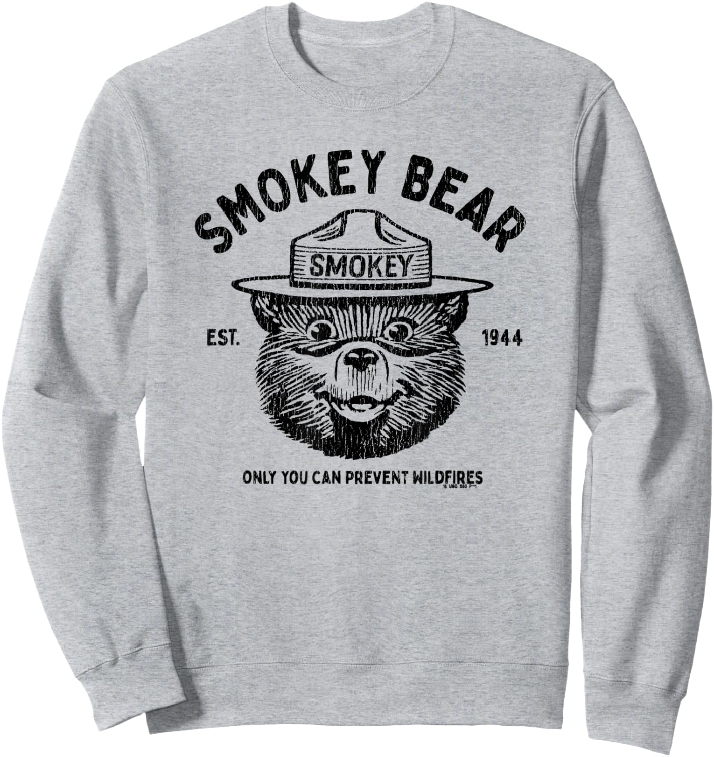 Vintage Smokey Bear Logo Only Officially Licensed Sweatshirt - Sweatshirt | Ash