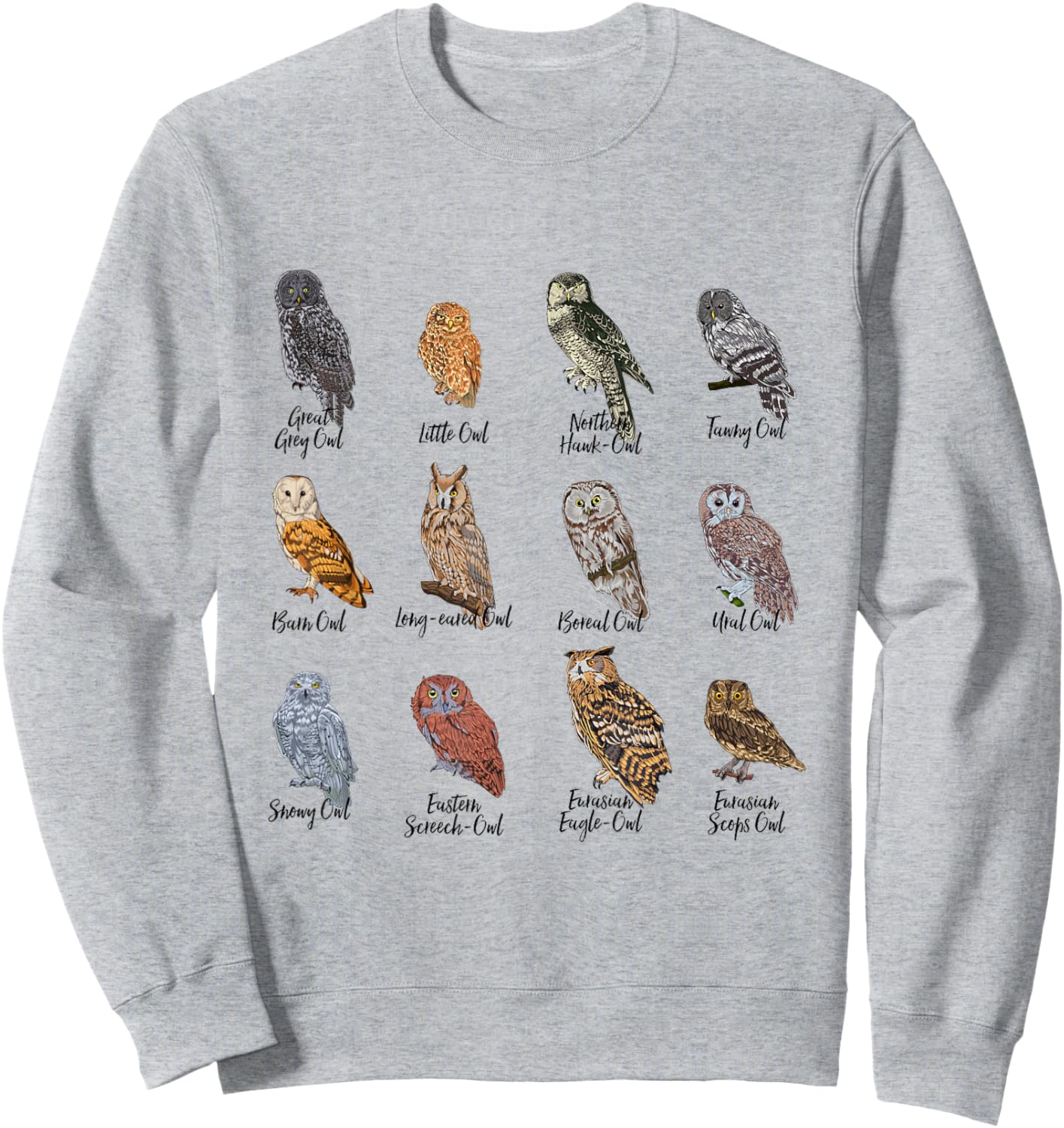 Owls of the World - Owl Species Sweatshirt - Sweatshirt | Ash