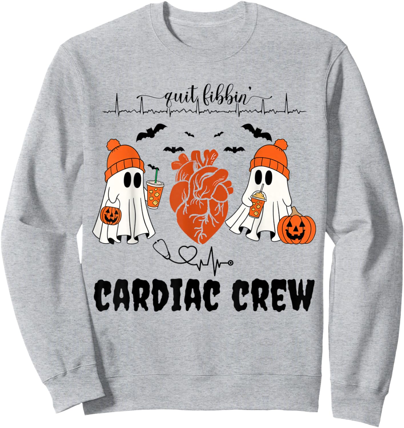 Heart Anatomy Ghosts Halloween Cardiology Heart Warrior Sweatshirt - Sweatshirt | Ash
