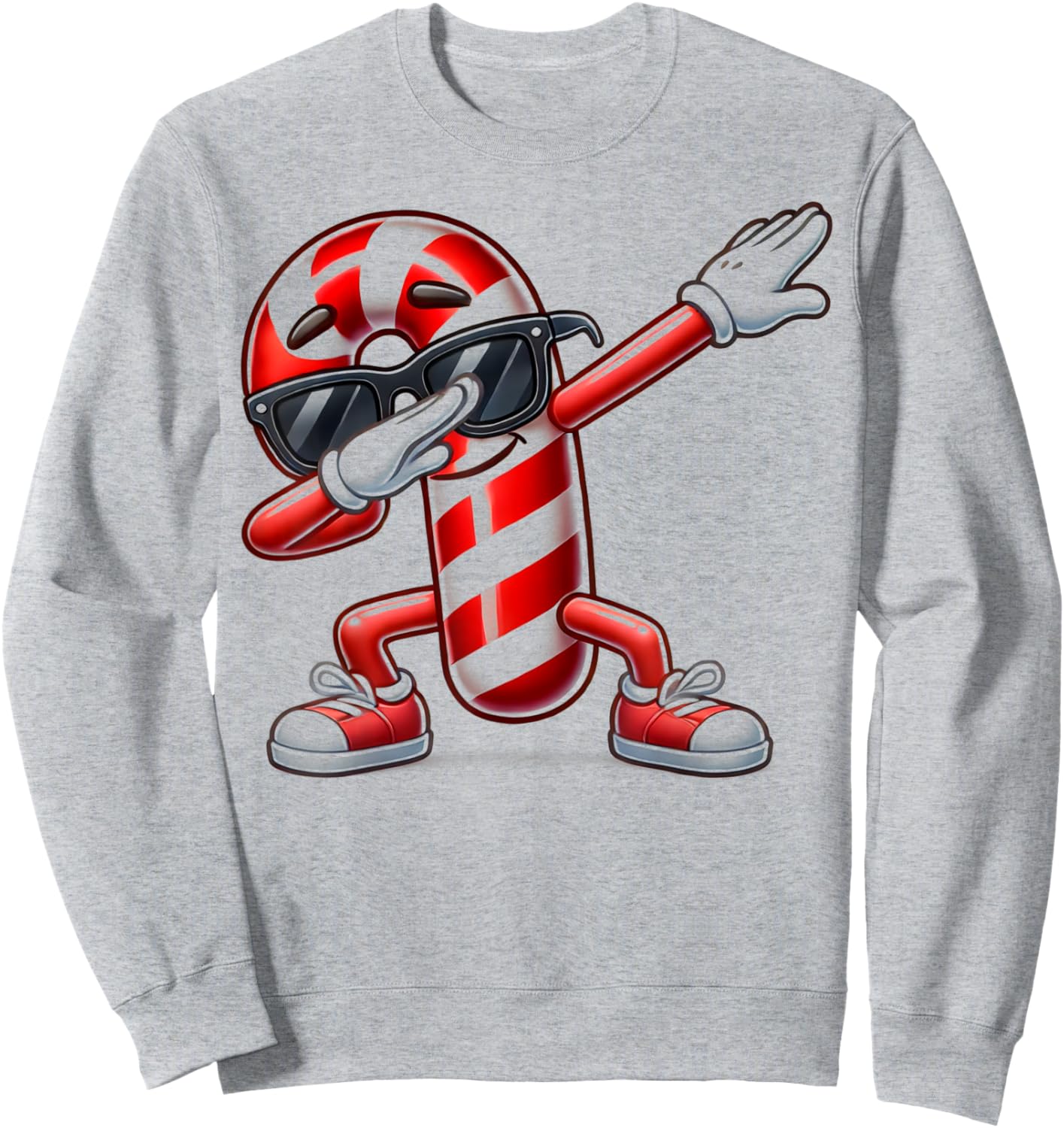Dabbing Candy Cane Funny Christmas Sweatshirt - Sweatshirt | Ash