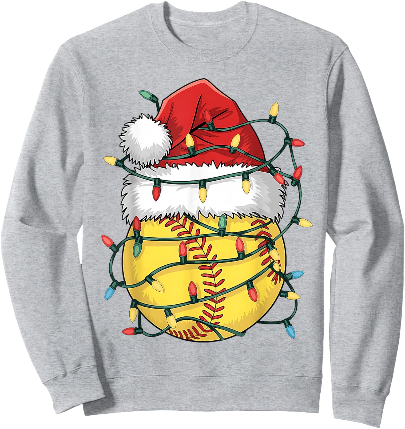 Funny Christmas Softball Santa Hat Girls Xmas Lights Sweatshirt - Sweatshirt | Ash