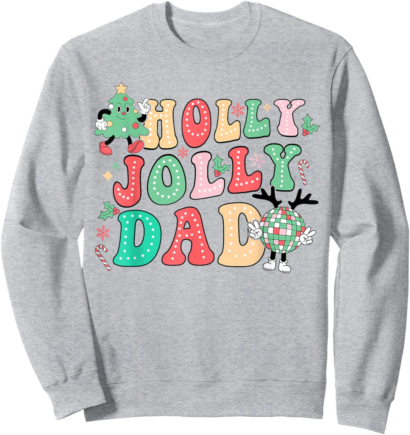 Groovy Holly Xmas Jolly Dad Christmas Vibes Matching Family Sweatshirt - Sweatshirt | Ash