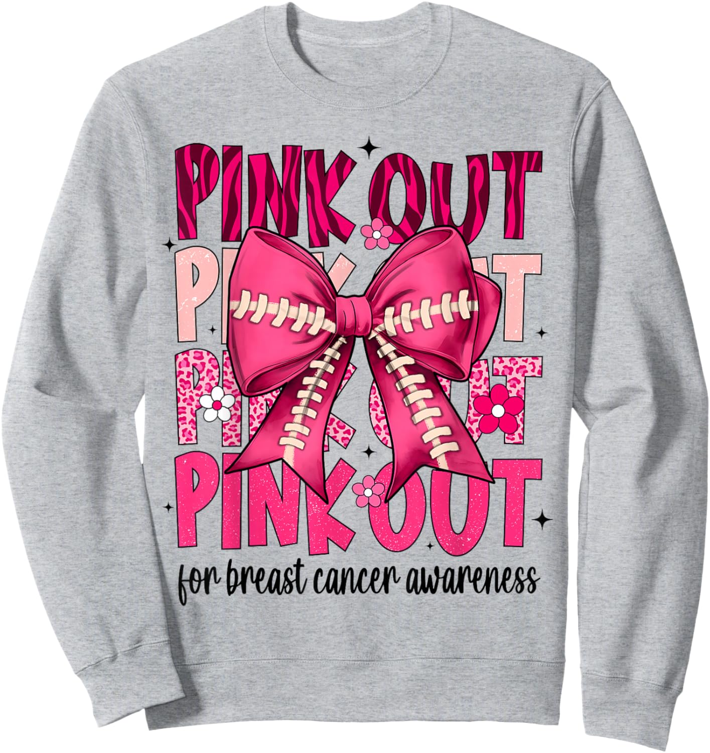 Pink Out Football Pink Coquette Bow Breast Cancer Awareness Sweatshirt - Sweatshirt | Ash
