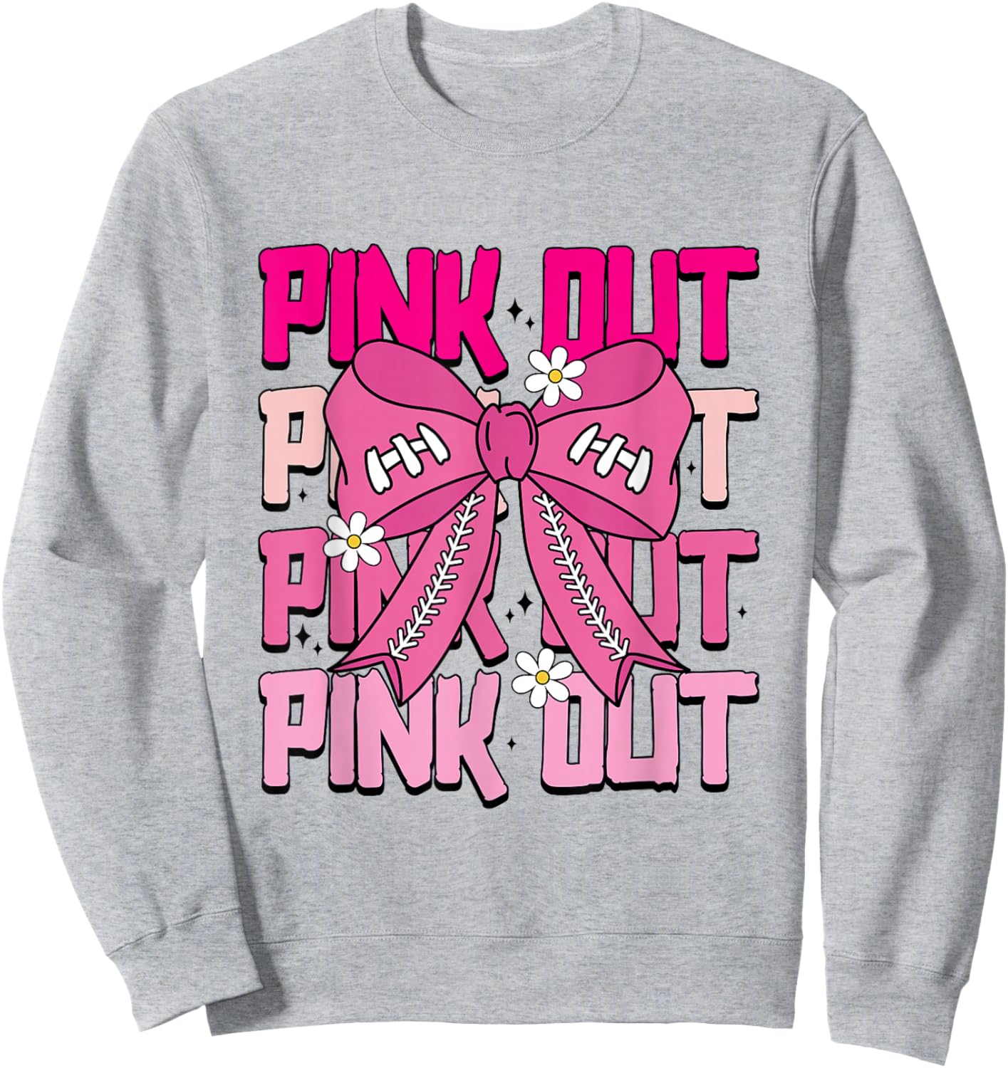Pink Out Breast Cancer Football Pink Bow Breast Cancer Women Sweatshirt - Sweatshirt | Ash