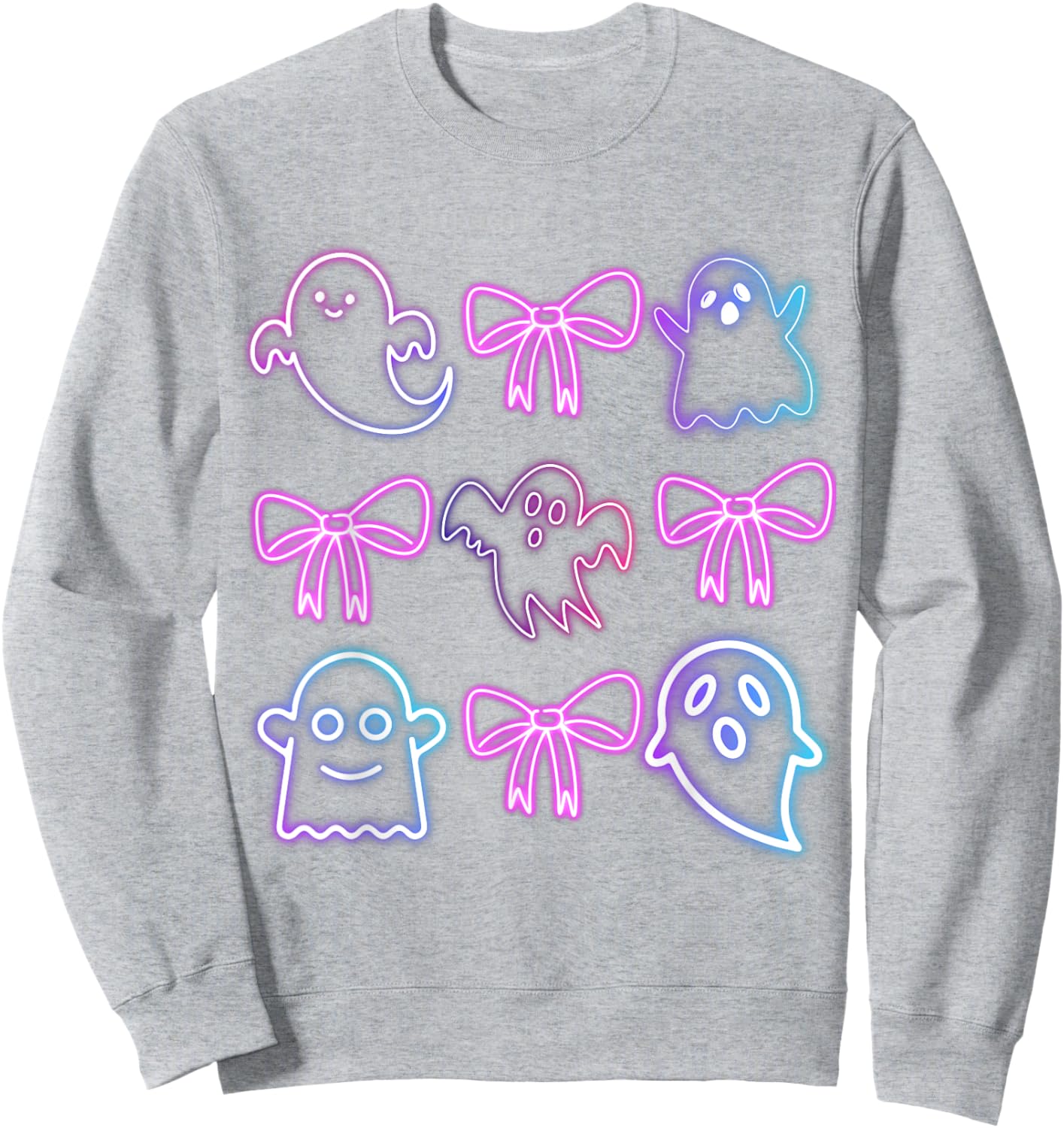 Cute Boo Ghost Spooky Season Glow In Halloween Night Bow Sweatshirt - Sweatshirt | Ash