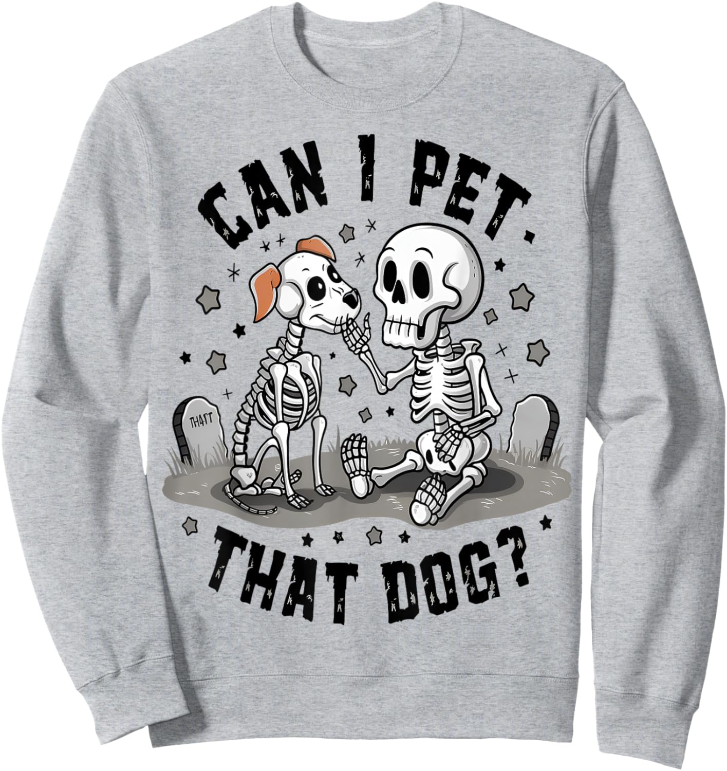 Can I Pet That Dog? Cute Skeleton & Ghost Dog Halloween Kids Sweatshirt - Sweatshirt | Ash