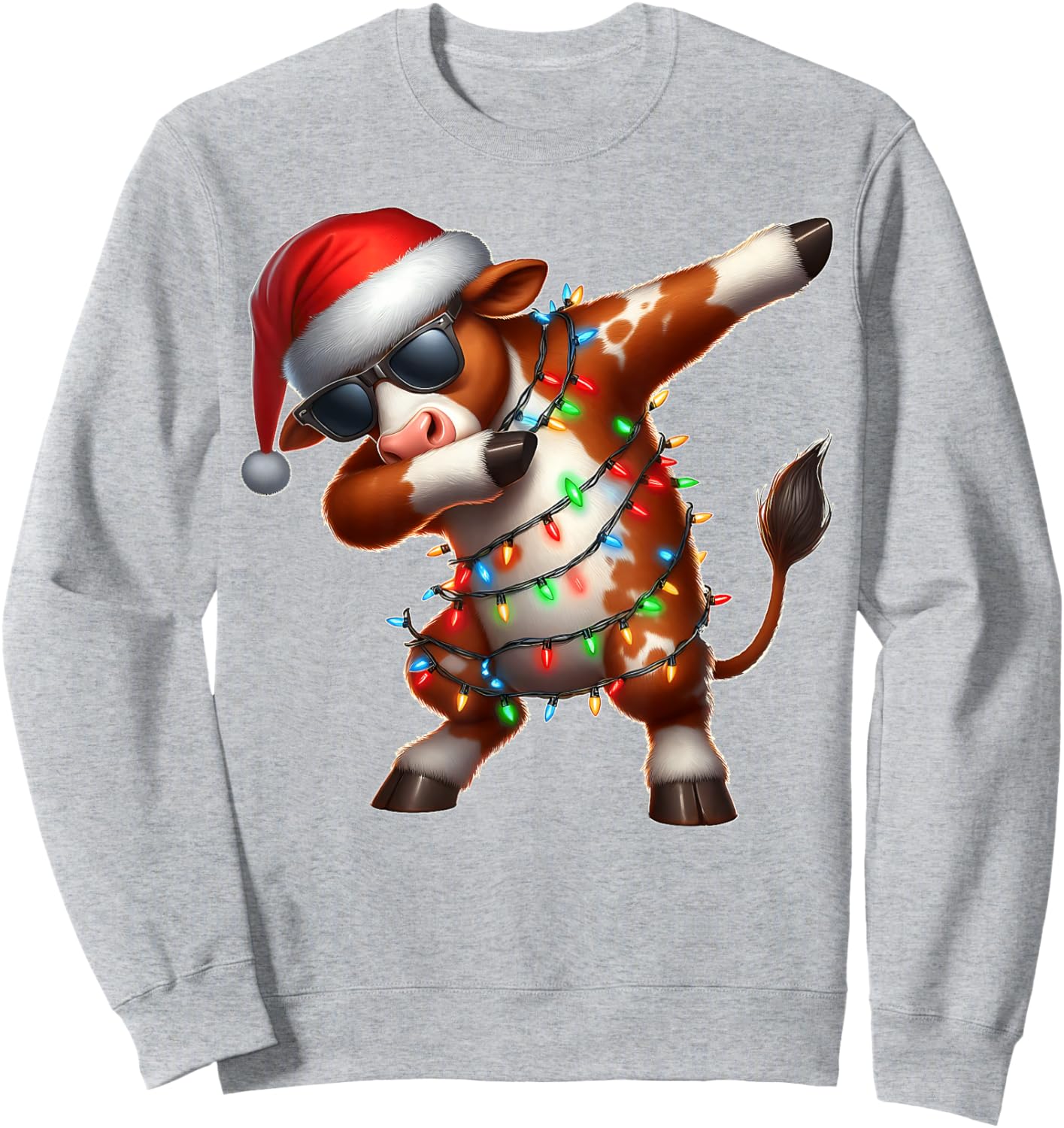 Dabbing Hereford Cattle Farmer Sunglasses Christmas Xmas Sweatshirt - Sweatshirt | Ash