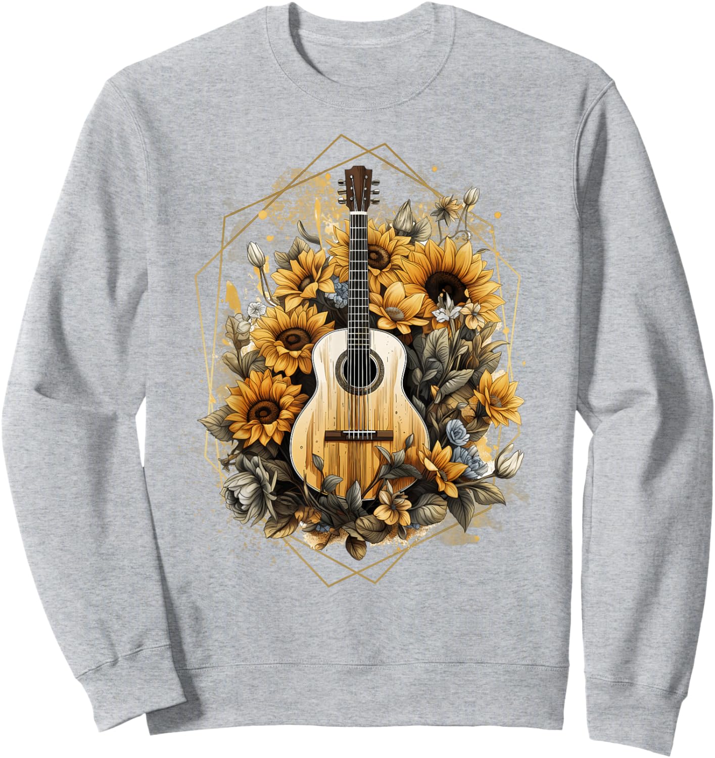 Acoustic Guitar Sunflower Music Women Graphic Sweatshirt - Sweatshirt | Ash