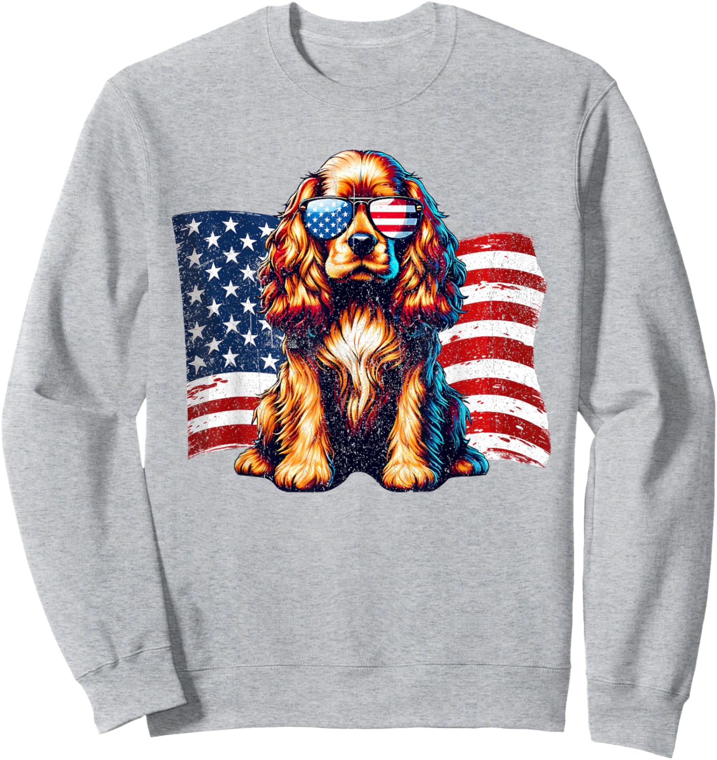 Cocker Spaniel American Flag Sunglasses Patriotic Vintage Sweatshirt - Sweatshirt | Ash