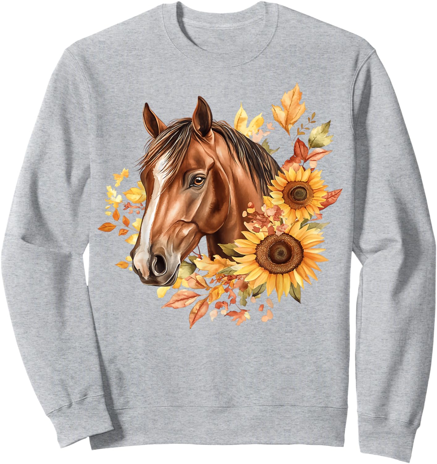 Floral Horse Portrait Sunflowers Horseback Riding Cowgirl Sweatshirt - Sweatshirt | Ash