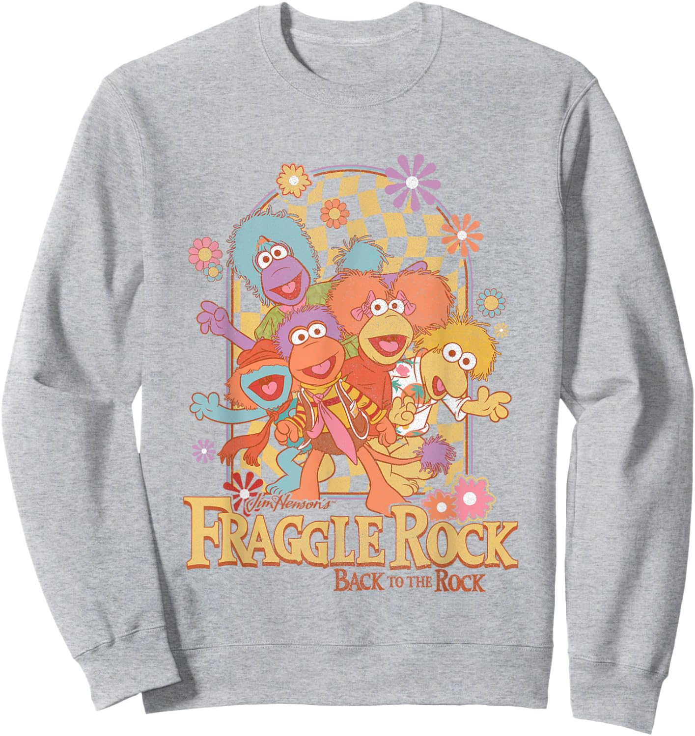Fraggle Rock Back To The Rock Group Shot Vintage Chest Logo Sweatshirt - Sweatshirt | Ash